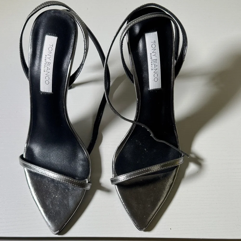 Tony Bianco Metallic Silver Stiletto Slingback Heels - Picture 5 of 12